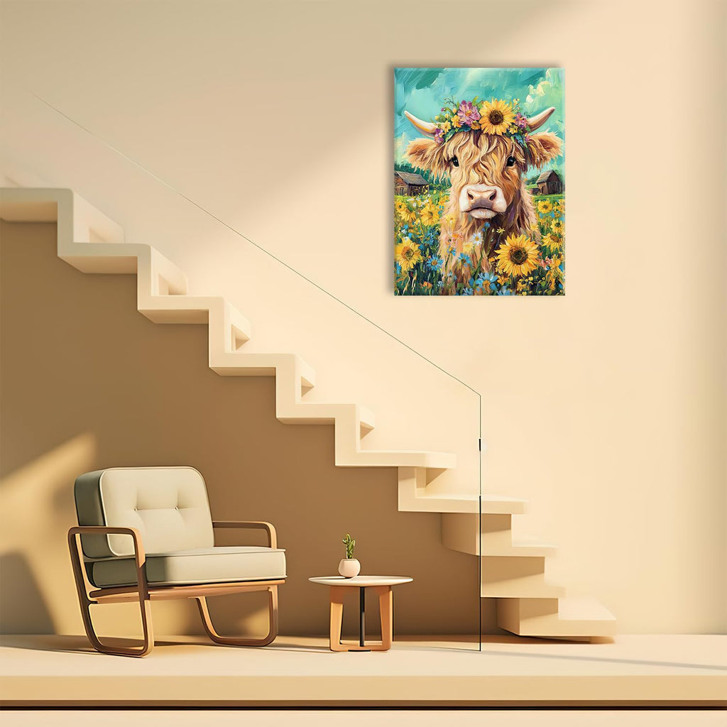 Highland Cow Canvas Wall Art Animal Painting Wall Decor Artwork 16"x24"