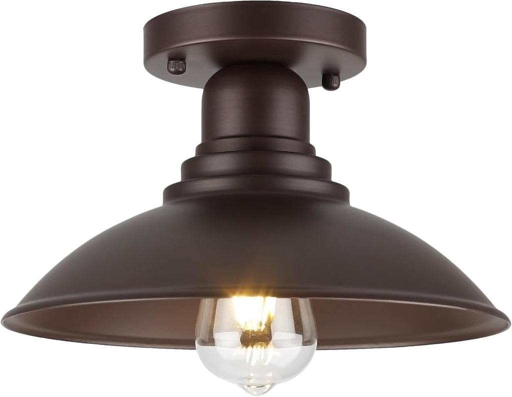 10.5" Oil Rubbed Bronze Semi Flush Mount Ceiling Light, Rust-Resistant Powder Coated Metal Barn Fixture for Kitchen