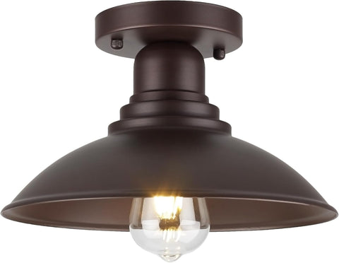 10.5" Oil Rubbed Bronze Semi Flush Mount Ceiling Light, Rust-Resistant Powder Coated Metal Barn Fixture for Kitchen