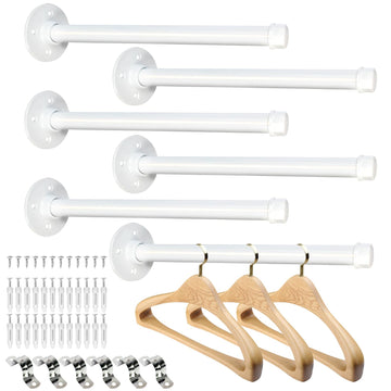 6 PCS Industrial Pipe Clothes Bar 12 Inch - Pipe Clothing Rack Wall Mount - Face Out Closet Rods for Hanging Clothes