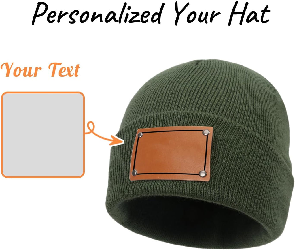 Custom Toddler Baby Beanies, Mama Mini Matching Hats, Leather Patch Baby Knit Hats, Winter Beanies for Infant, Kids