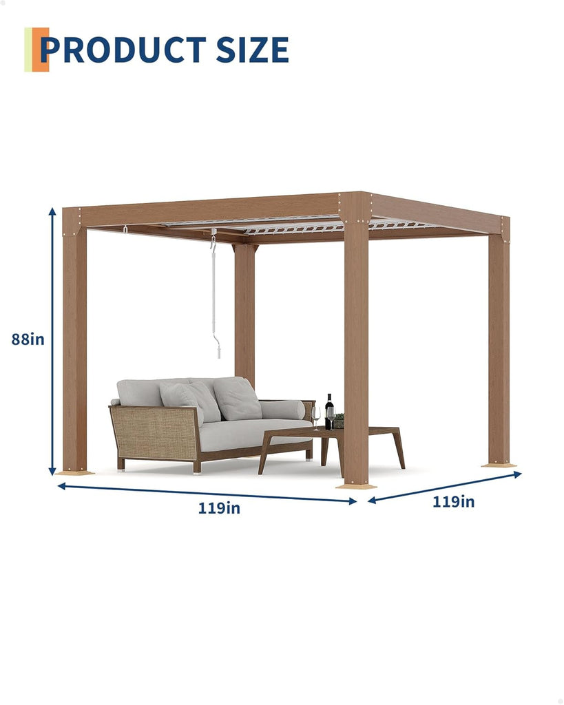GarveeLife Louvered Pergola 10 ft x10', Outdoor Pergola with Adjustable Louvered Roof, Reinforced Aluminum Frame