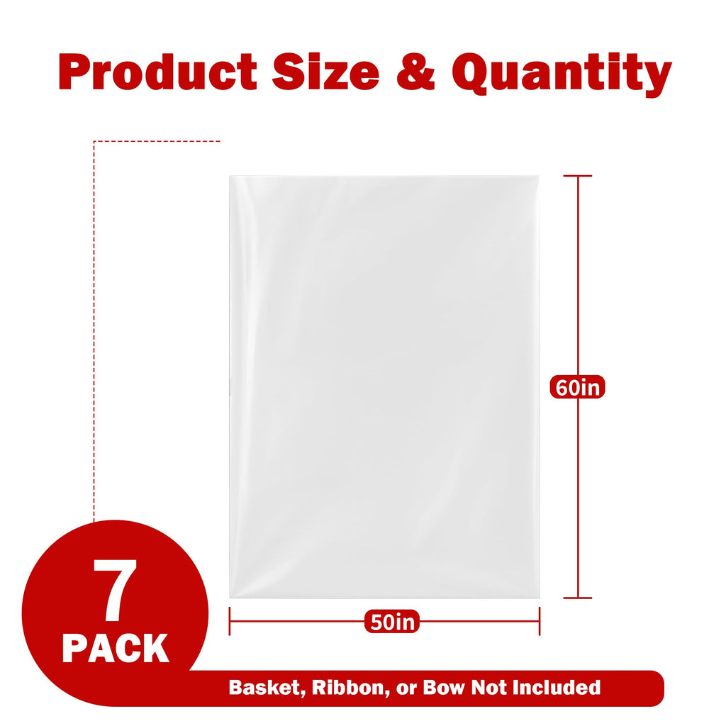 7 Pcs 50"x60" Cellophane Bags for Gift Baskets Wrap