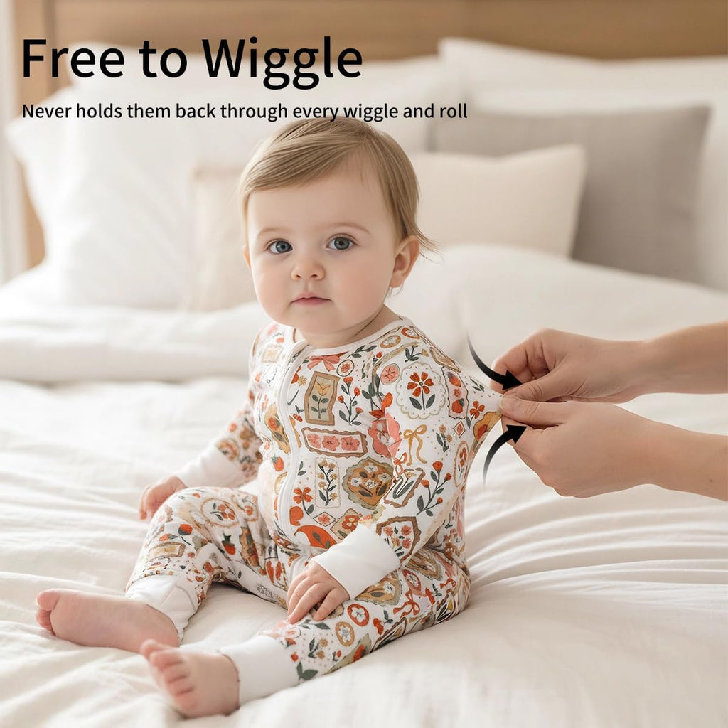 Bamboo Viscose Baby Pajamas Convertible Footie Sleeper for Baby Girl Zipper Onesie, Way Zipper, YKK