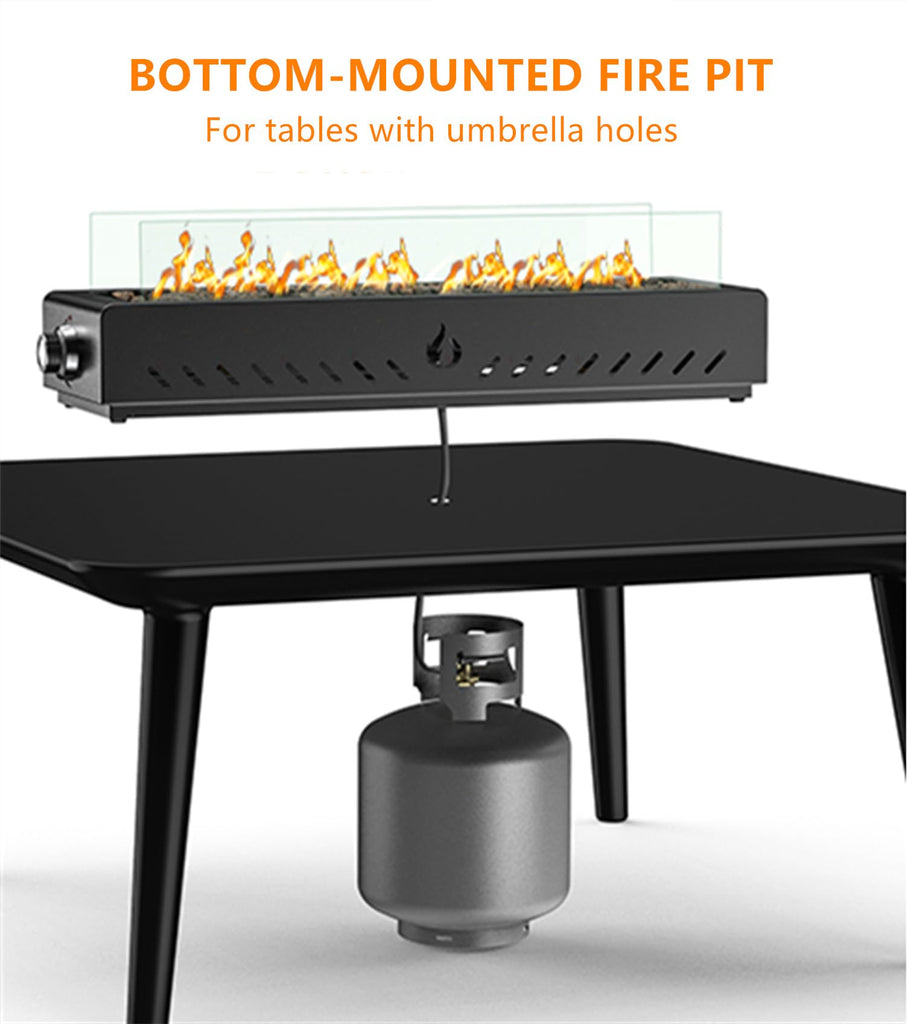 28" Gas Fire Pit Bottom-Mounted for Table with Umbrella Hole