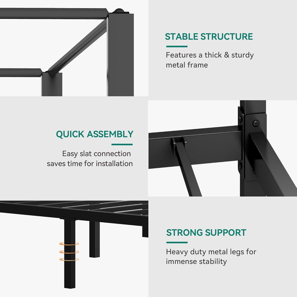 Canopy Bed Frame, Four Poster Platform Bed w/USB Charging Station