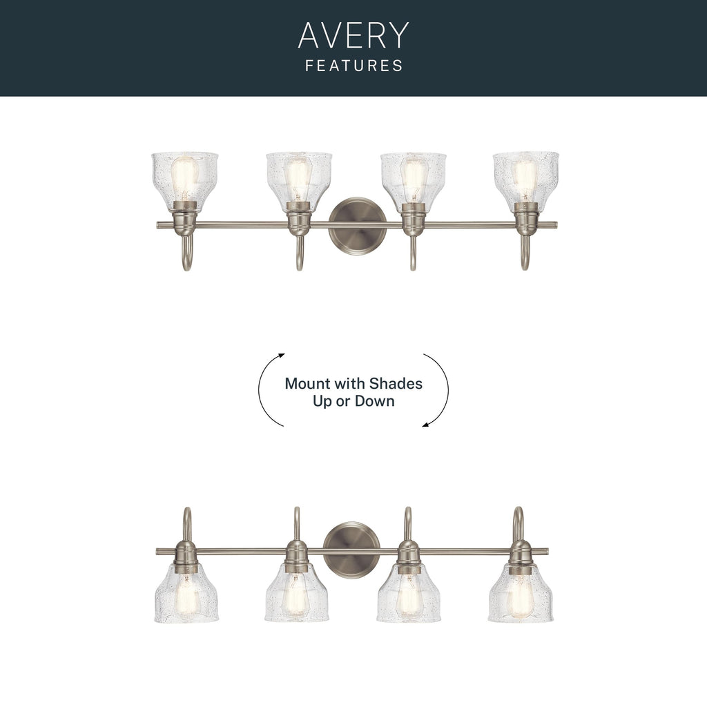Avery 4-Light Farmhouse Vanity Light, Brushed Nickel