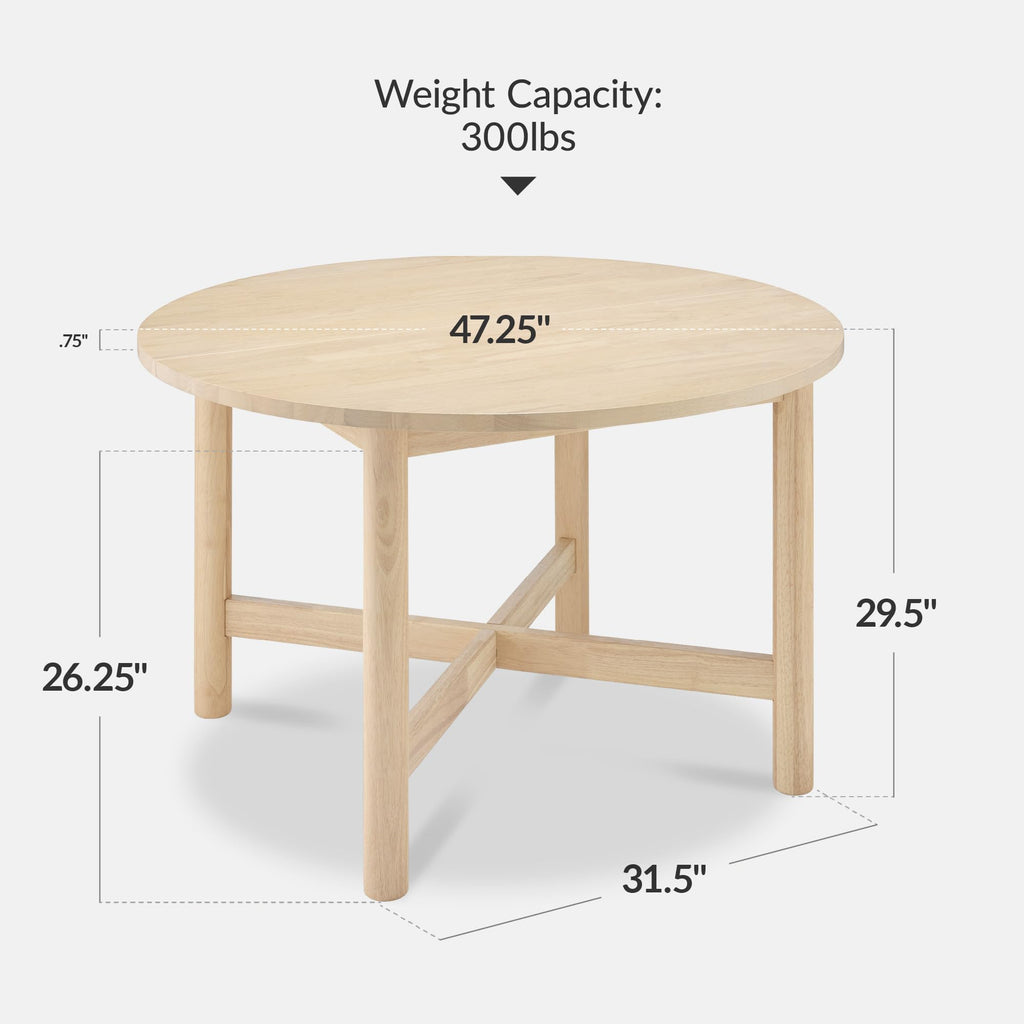 Solid Wood Dining Table for 4-6, Kitchen Table, 47" Round Table, Modern Farmhouse, Space Saving, Or Living Room