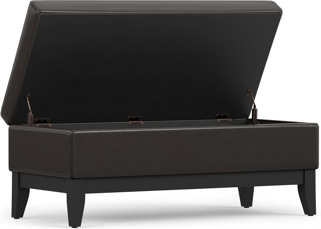Rebecca 36" Wide Vegan Leather Storage Ottoman in Saddle Brown | Modern/contemporary tufted ottoman with tray and