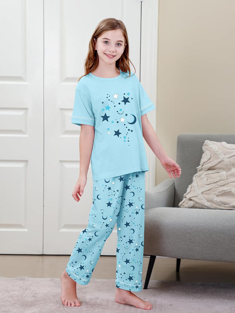 Girls Pajamas Set, 100% Cotton Pjs Cartoon Pattern 3PCS Sleepwear Lounge for Kids