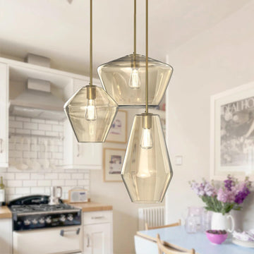 Modern Glass Pendant Light Champagne Gold Glass Chandelier Lighting Fixtures Dining Room Adjustable Hanging Cluster
