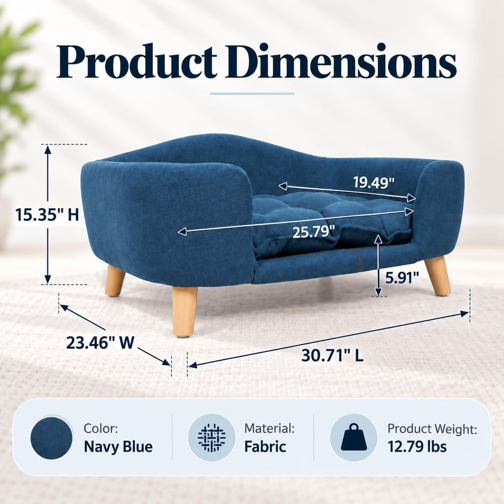Elevated Dog Bed for Small & Medium Dogs, Navy Blue