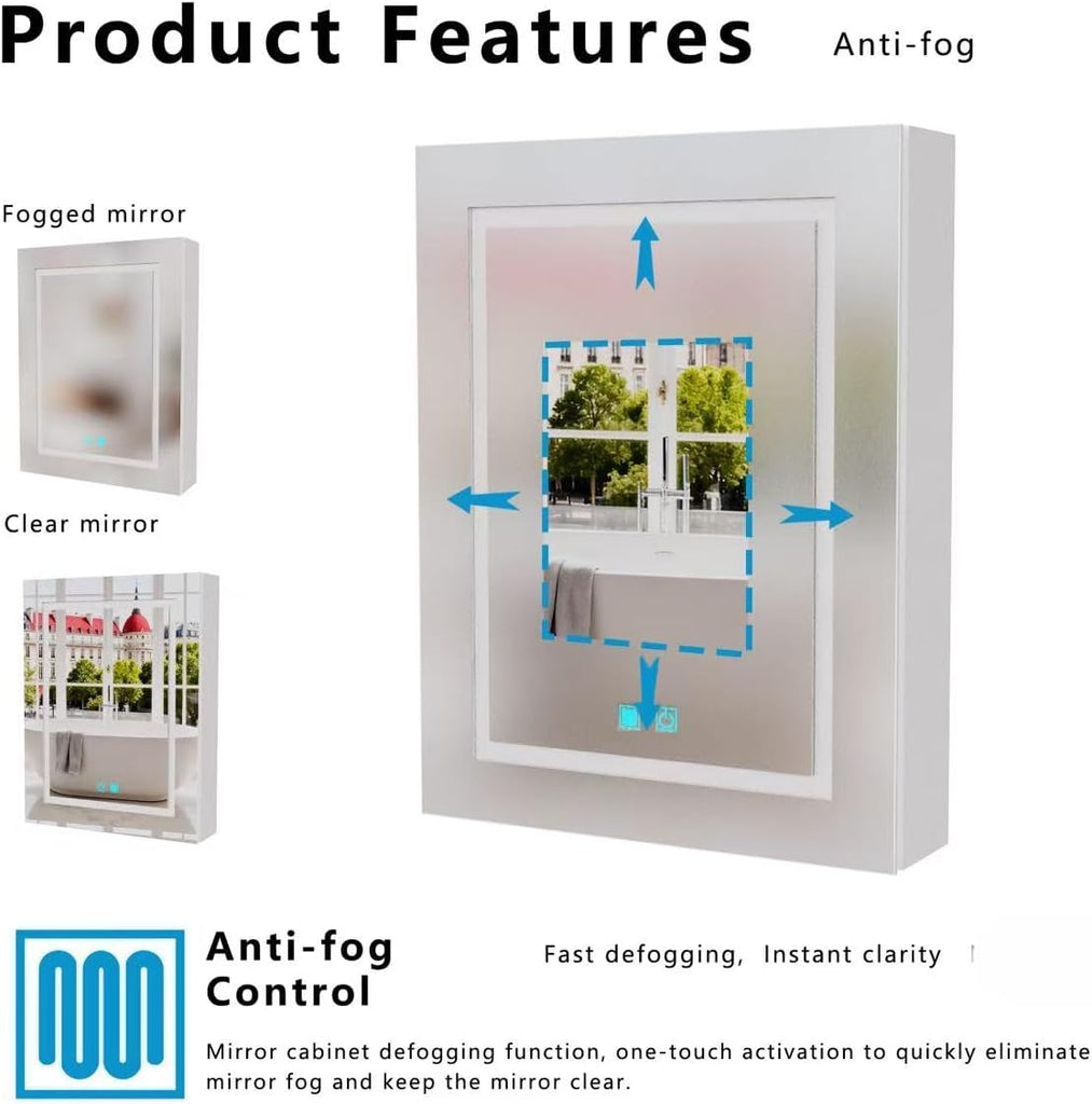 LED Bathroom Medicine Cabinet, Aluminum Anti-Fog Mirror Cabinet with Single Door, Wall-Mounted Storage, Multi-Layer