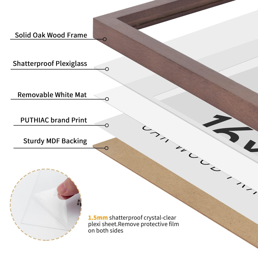 16x16 Solid Oak Wood Picture Frame, Walnut, 1 Pack