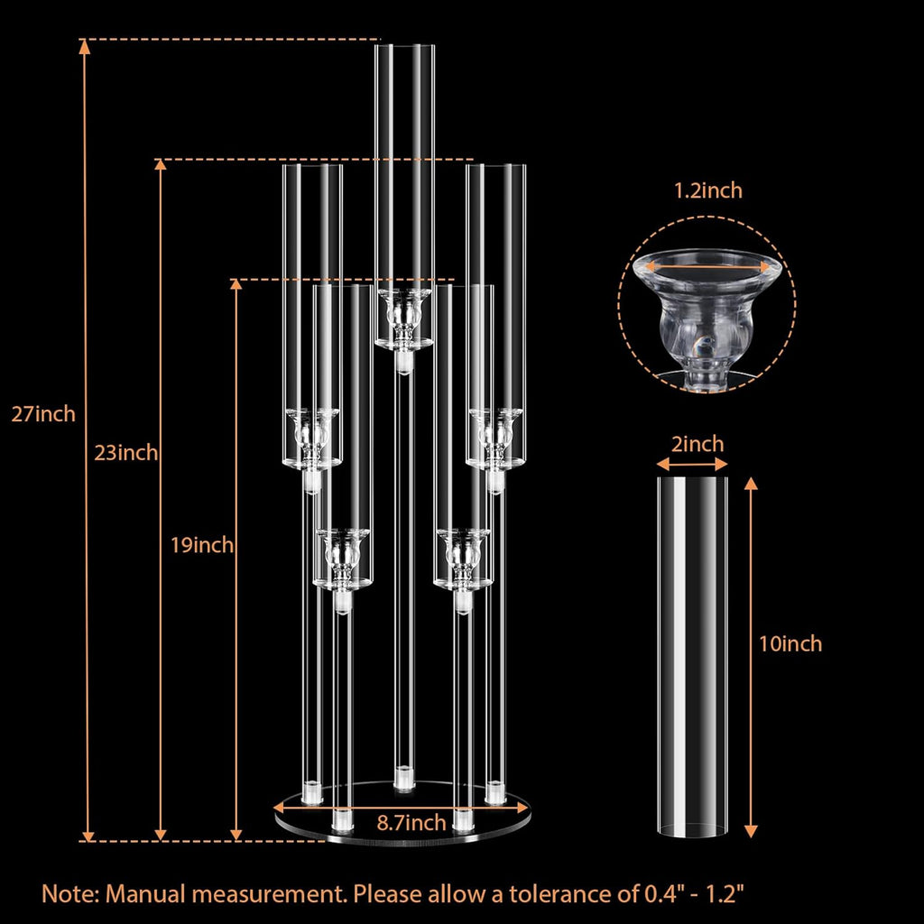 6 Sets 5 Arms Acrylic Candelabra Centerpieces for Tables,Clear Candle Holder,Ceremony Dinner Party, 27" Tall