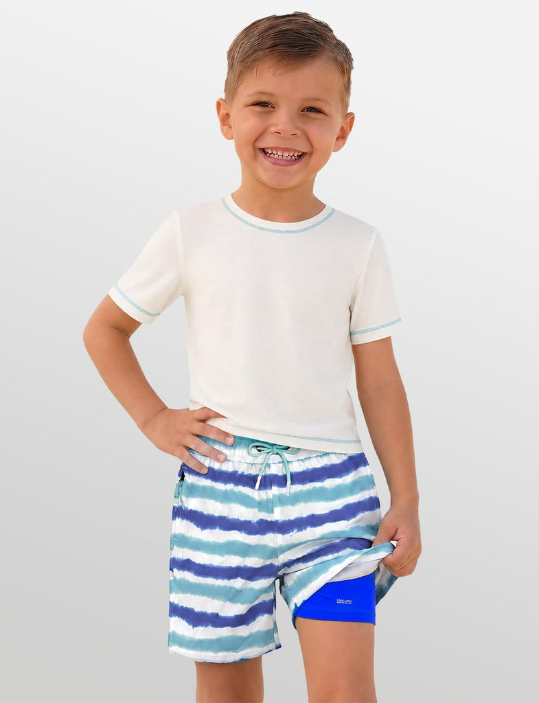 Boys Swim Trunks with Compression Liner, Quick Dry Swim Shorts