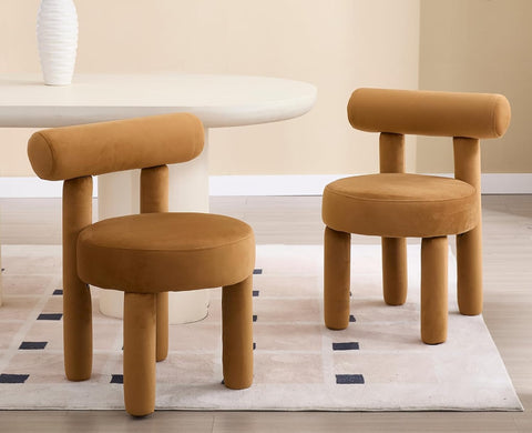 Velvet Upholstered Dining Chairs Set of 2, Modern Dining Room Chairs with Back, Round Kitchen Chairs