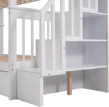Stairway Bunk Bed with Storage Drawers, Twin Over Twin Wood Bunk Bed with Stairs for Kids Teens, Convertible Two Bed