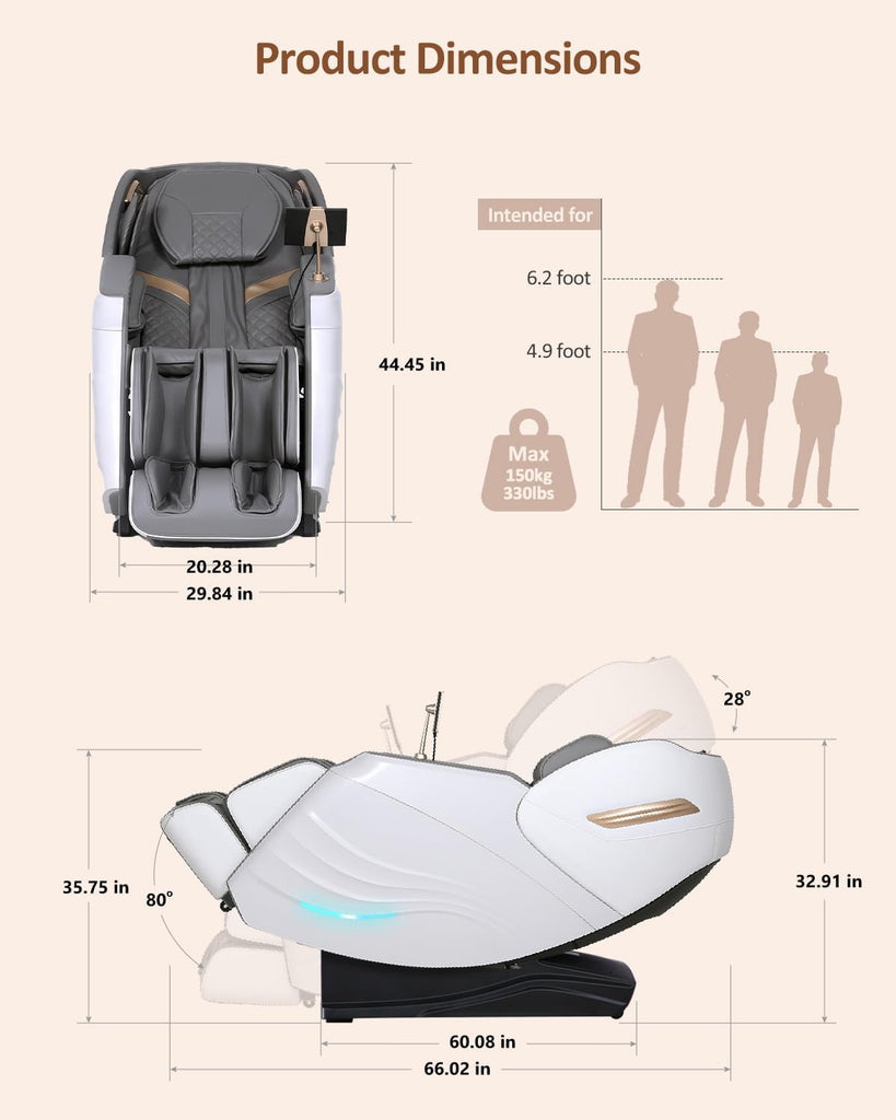 2026 Massage Chair Full Body, Body Scan, Zero Gravity Recliner, White | 20-Mode Shiatsu Massage Chair with SL-Track