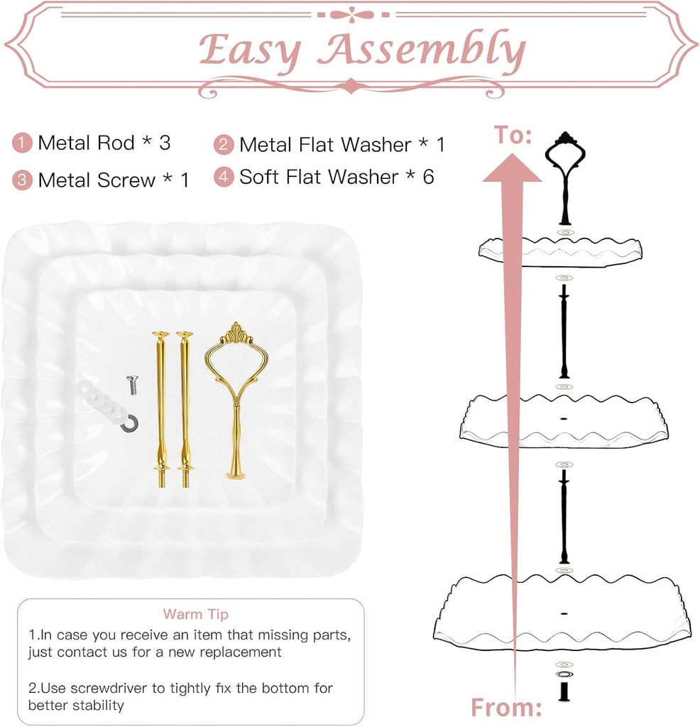 Dessert Table Display Set- 3 Tier Cupcake Stand & Serving Tray - Set of 5