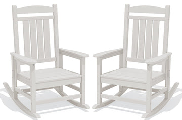Oversized Outdoor Rocking Chairs Set of 2, HDPE Porch Rocker, White
