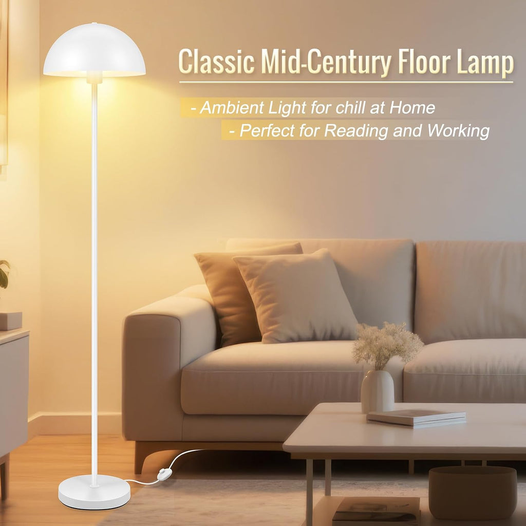 Modern Floor Lamps, White Metal Mushroom Lamp, 66" Tall Corner Lamp, Footswitch, Bright Industrial Standing Lamps