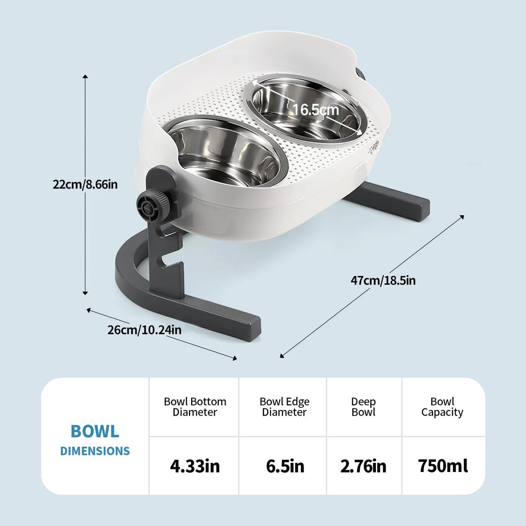 Elevated Dog Bowls, Stainless Steel Food & Water Bowls, Height Adjustable Raised Cat Feeder Mess Proof Pet Feeding