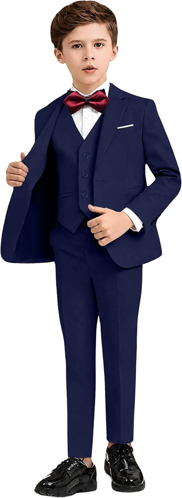 Boy's Formal Suit Set, Slim Fit Suits for Kids, 5 Pieces Boys Tuxedo Set