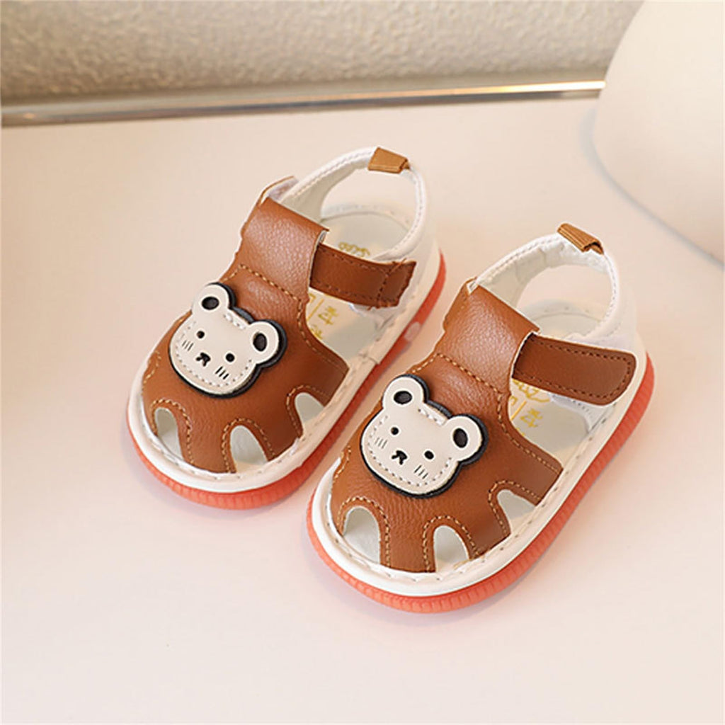 Baby Boys Girls Summer Sandals Cute Bear Pattern Squeaky Shoes Non-Slip Newborn First Walking Shoes