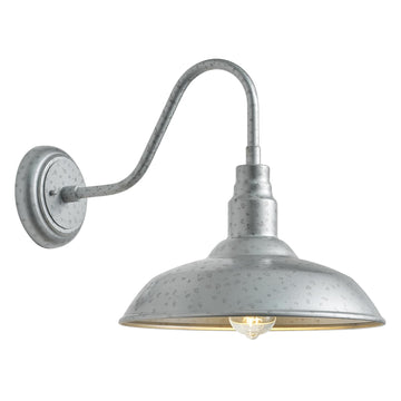 14 Inch Dome Outdoor Gooseneck Barn Lighting, Silver Exterior Farmhouse Wall Mount Lights Outdoor Barn Style Porch