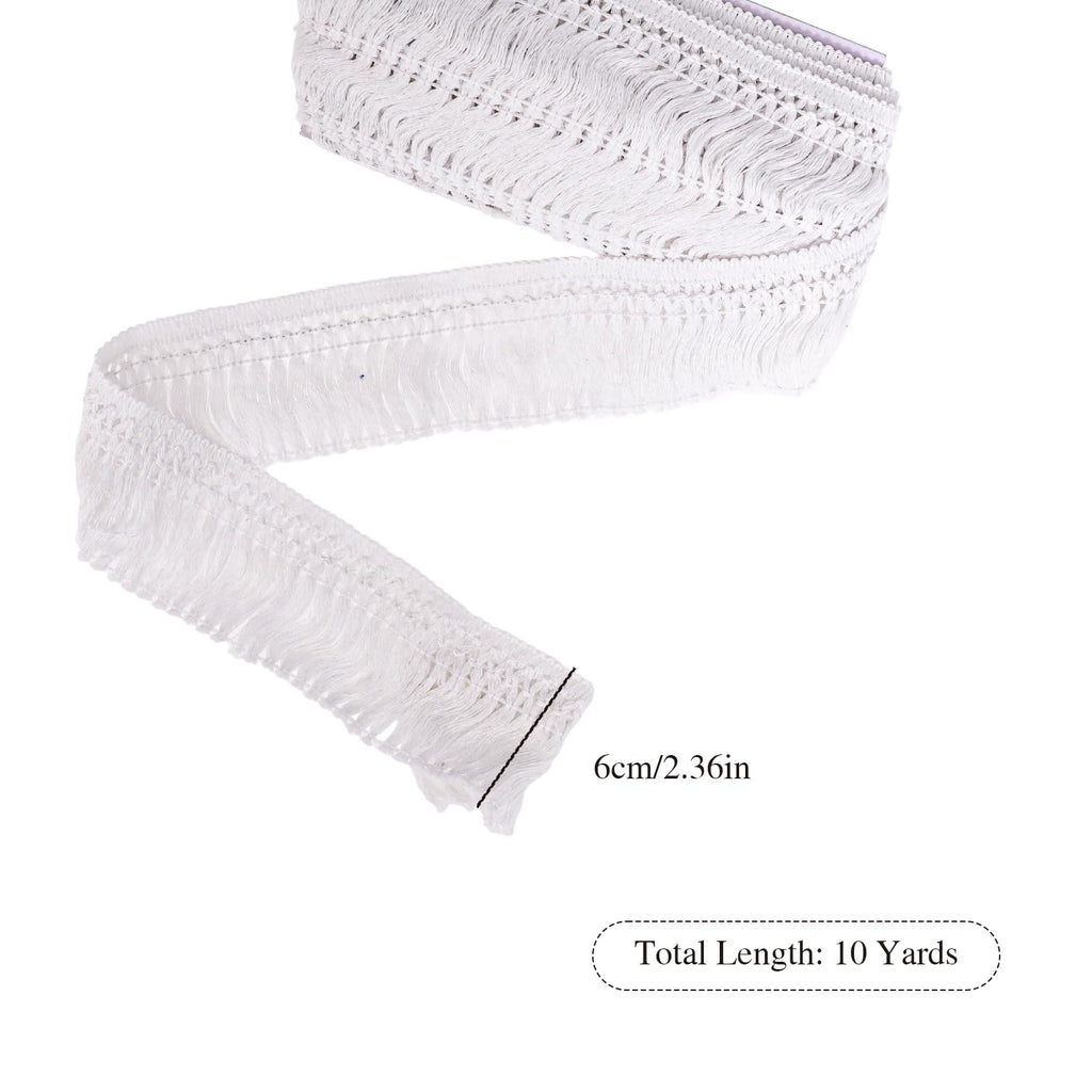 Boho Fringe Tassel Trim, 2.3'' Wide Cotton Tassel Fringe for Clothes Curtains Sewing Crafts (White) - 10 Yards