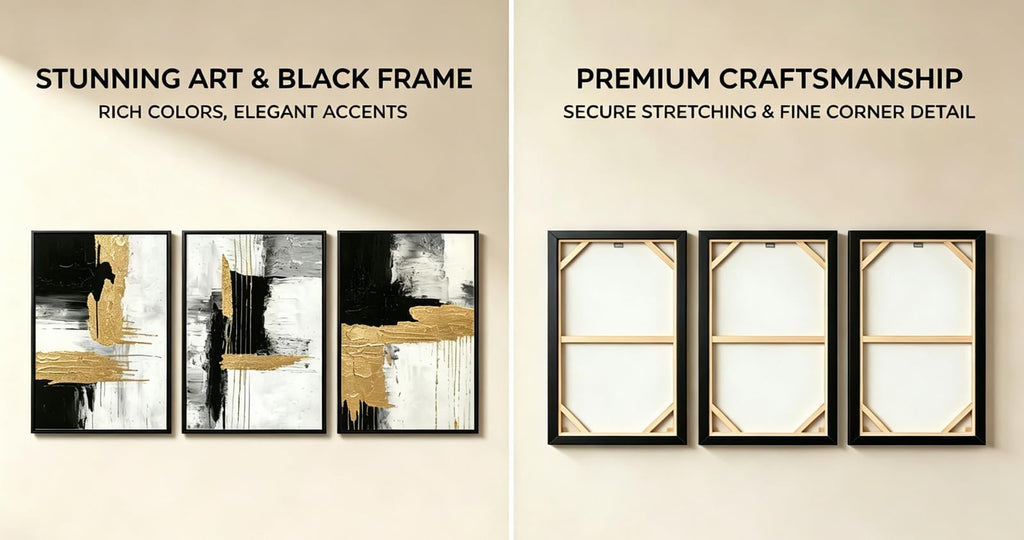 3D Textured Black and White Abstract Wall Art with Gold Foil, Framed 3 Pcs Hand Painted Oil Paintings, Large Luxury