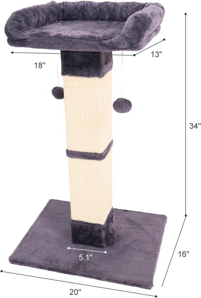 Cat Scratching Post for Indoor Cats, Sisal Cat Scratcher with Large Plush Perch, Vertical Posts with Elevated Bed
