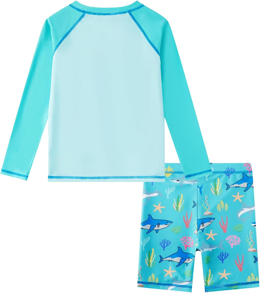 Boys Rash Guard Set UPF 50+ Long Sleeve Swimsuits