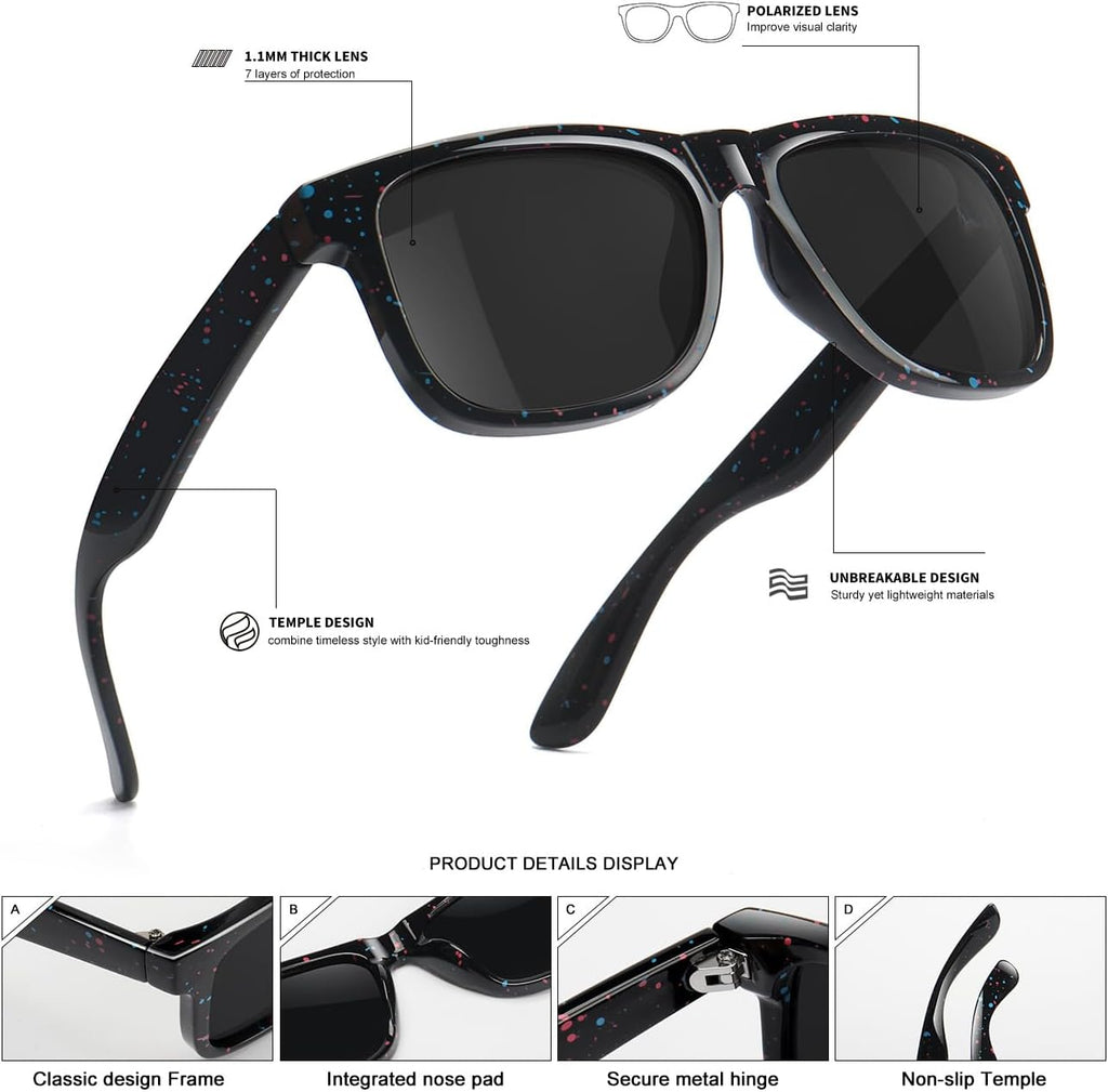 Kids Polarized Sunglasses Age 3-12 Toddler Shades for Boys Girls,Durable Sun Glasses with UV Protection