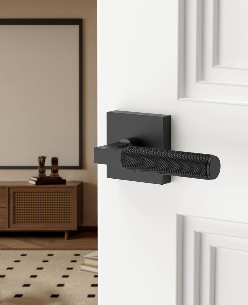 4 Pack Black Privacy Door Handles, Door Lever with Door Knobs Indoor or Bathroom