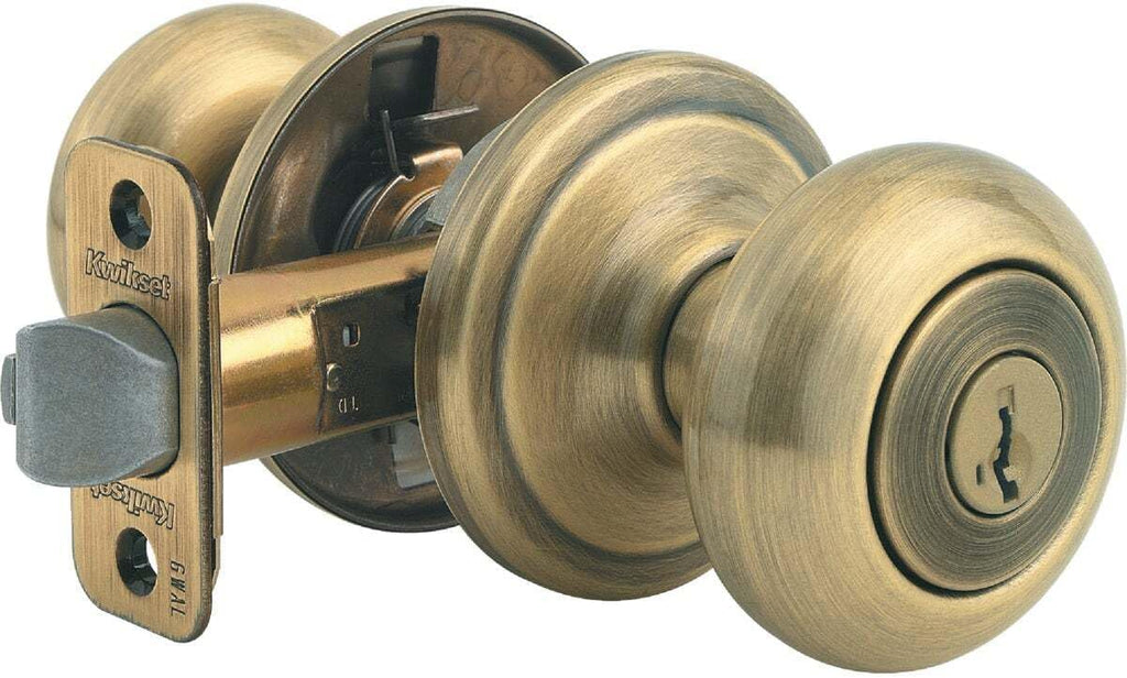 Juno Entry Door Knob with Lock and Key, Secure Keyed Handle Exterior, Front Entrance and Bedroom, Antique Brass, Pick