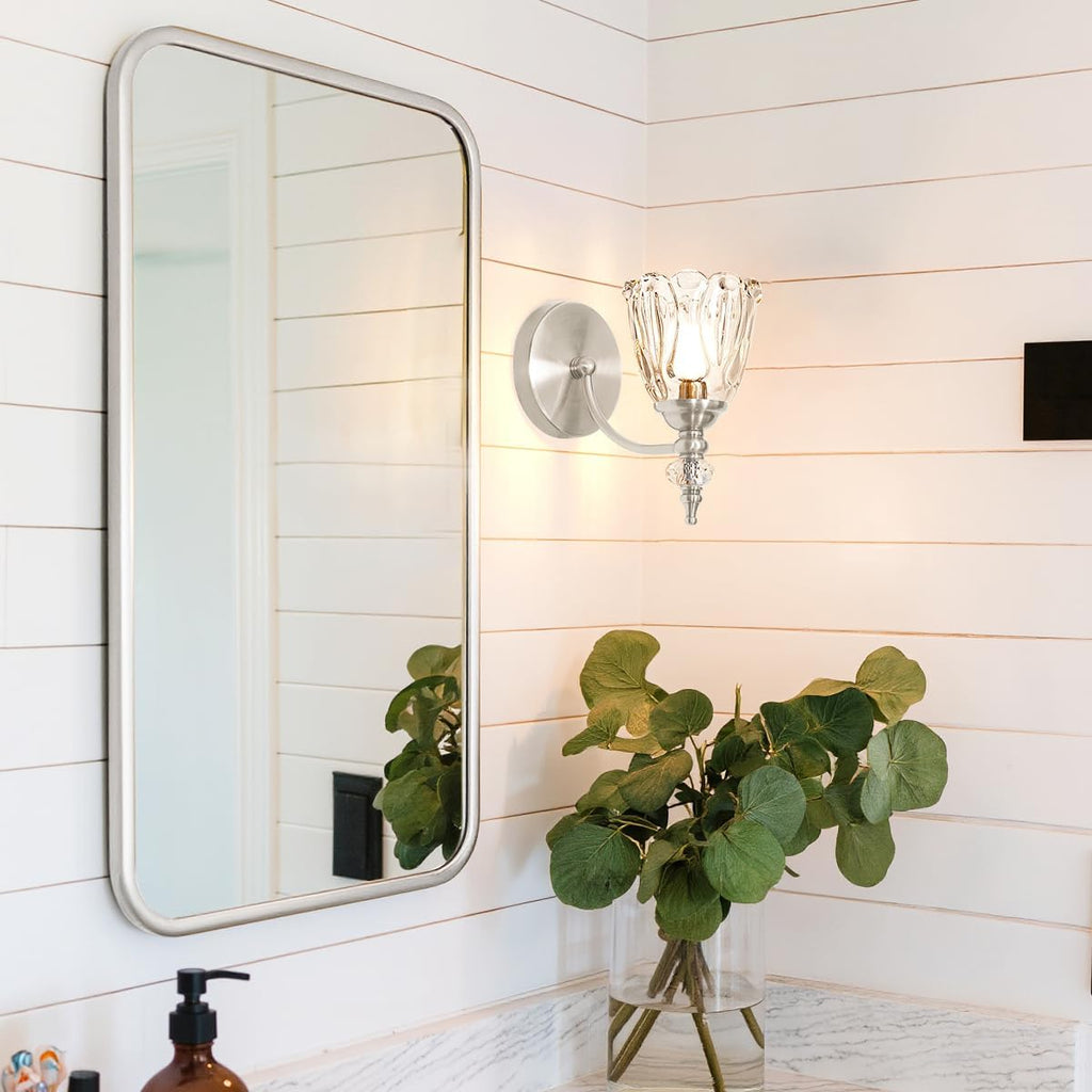 Vintage Wall Sconces Set of Two, Brushed Nickel Bathroom Vanity Light Fixtures, Hardwired Sconces Wall Deco Set of 2