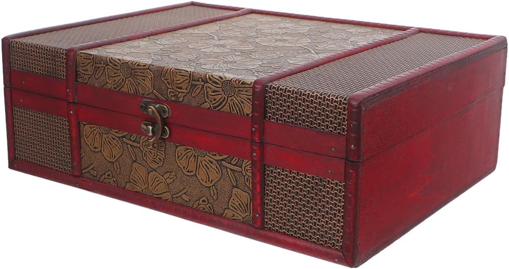 Memory Box Wooden Desktop Storage Boxes Wood Treasure Box for Books Jewelry Document Box without Lock (Lotus) Storage