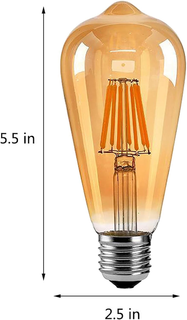 6 Pack ST64 Light Bulbs 8W Dimmable Vintage LED Edison Bulbs ST64 Antique LED Filament Bulbs 80 Watt Equivalent Warm