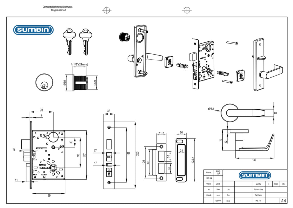 Commercial Mortise Lock Meet Ansi Grade 1 with Cylinder and Thumbturn for Entry Door