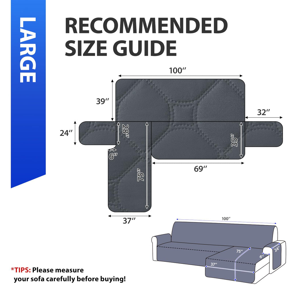 Waterproof Sectional Couch Covers for Dogs (Large, Dark Grey)