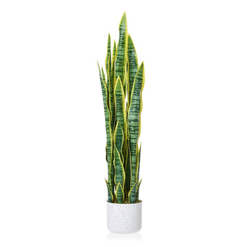 3 FT Artificial Tree, Fake Snake Plant with White Planter & 33 Realistic Leaves, Tall Artificial Faux Snake Plant