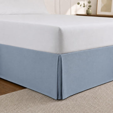 Queen Tailored Pleated Bed Skirt, 14" Drop, Blue Fog