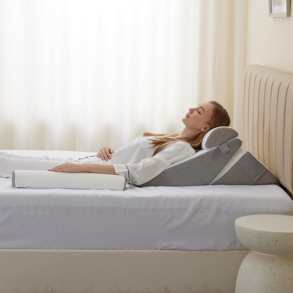 Adjustable 4pcs Bed Wedge Pillow Set, Memory Foam Wedge Pillows Post Surgery for Back, Neck, Leg Pain Relief, Pillow