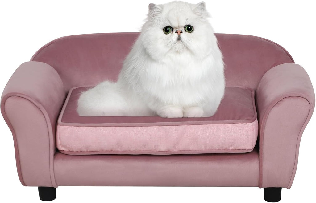 Small Dog Sofa Bed, Pet Sofa Bed, Dog Couch, Puppy Sofa, Velvet Cat Couch with Washable Cushion and Plastic Legs, Pink