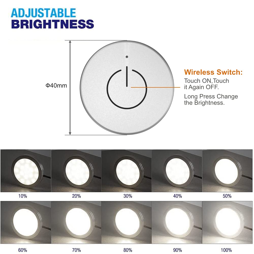 LED Under Cabinet Lighting Puck Lights, 3 Pack, White