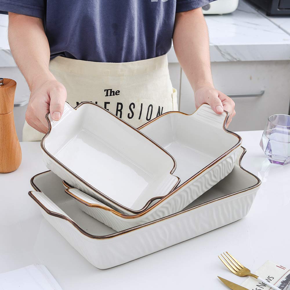 Bakeware Set, Ceramic Baking Dish Set, Rectangular Casserole Dish Set, Lasagna Pans for Cooking, Cake Dinner