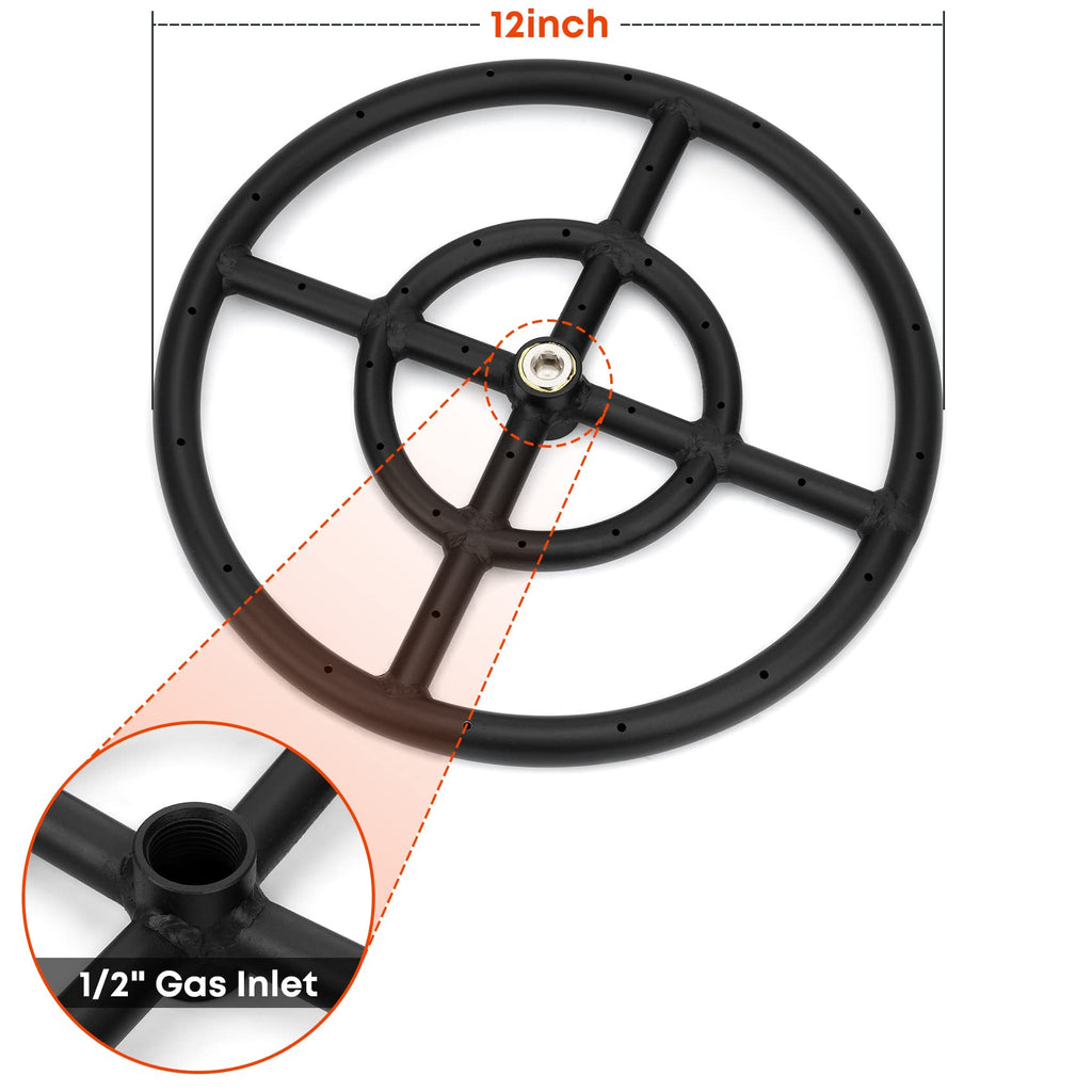 12 Inch Round Fire Pit Burner Ring for Natural Gas & Propane