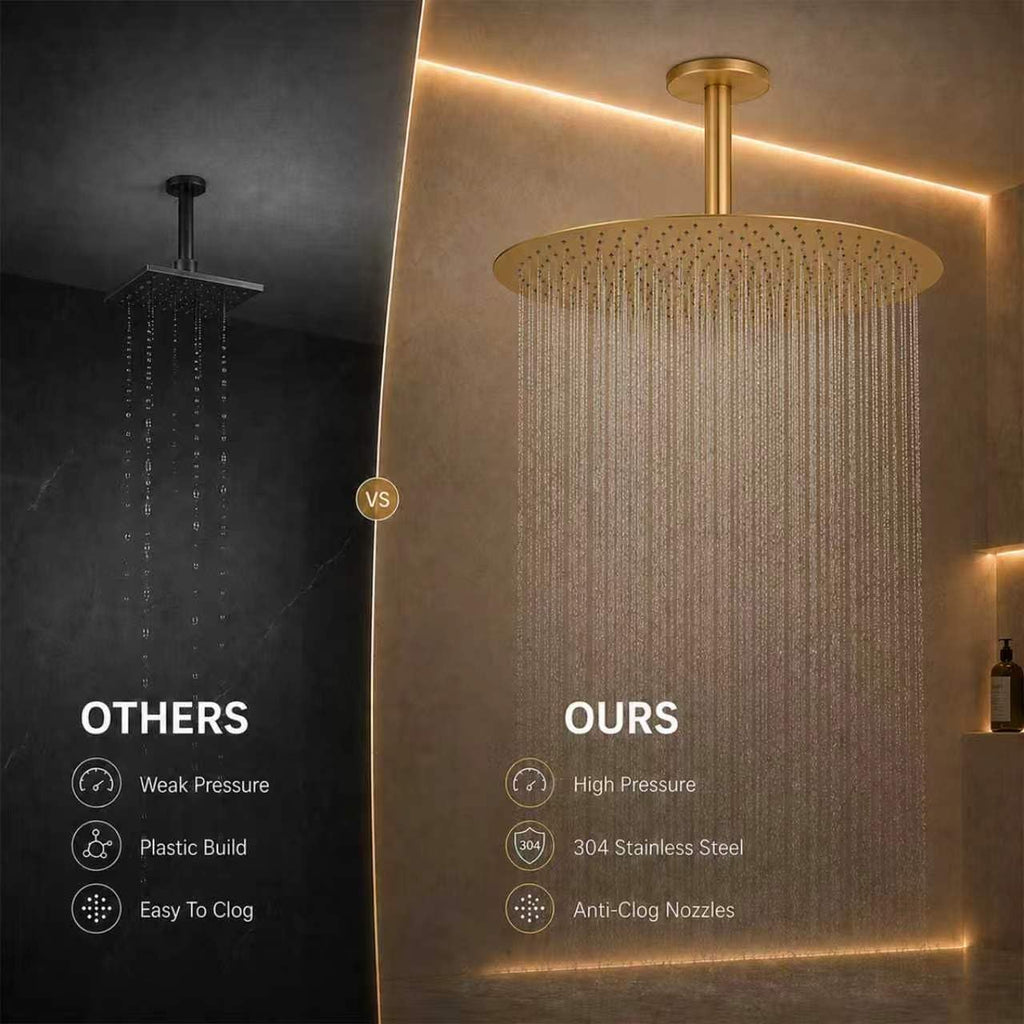 Gold Rain Shower Head, 16 Inch High Pressure Shower Head, 304 Stainless Steel Ceiling Mount Extra Large Waterfall Top